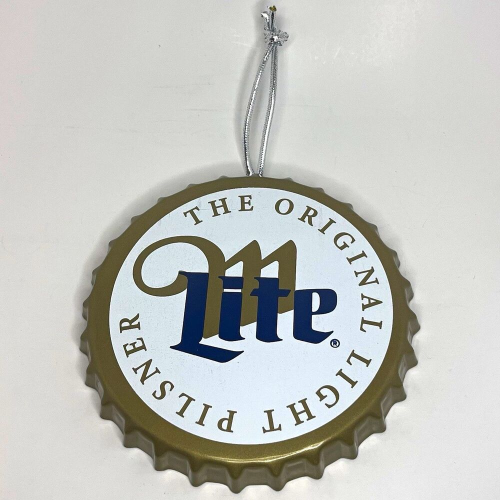 Miller Lite Original Light Pilsner Bottle Cap Hanging Xmas Ornament Gold - NEW